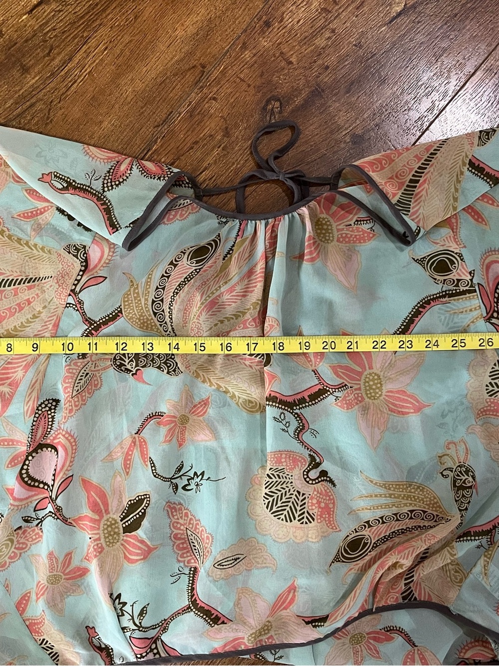 Cecico Mint Scoop-Neck Blouse with Coral Floral Print - Picture 7 of 7